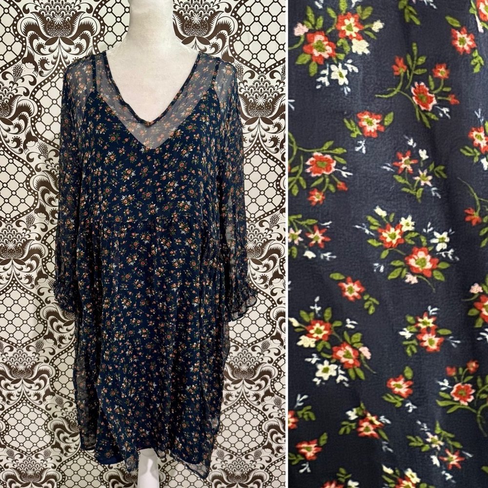 AMOUR VERT ✨ silk sheer floral baby doll dress with lining | Sz L